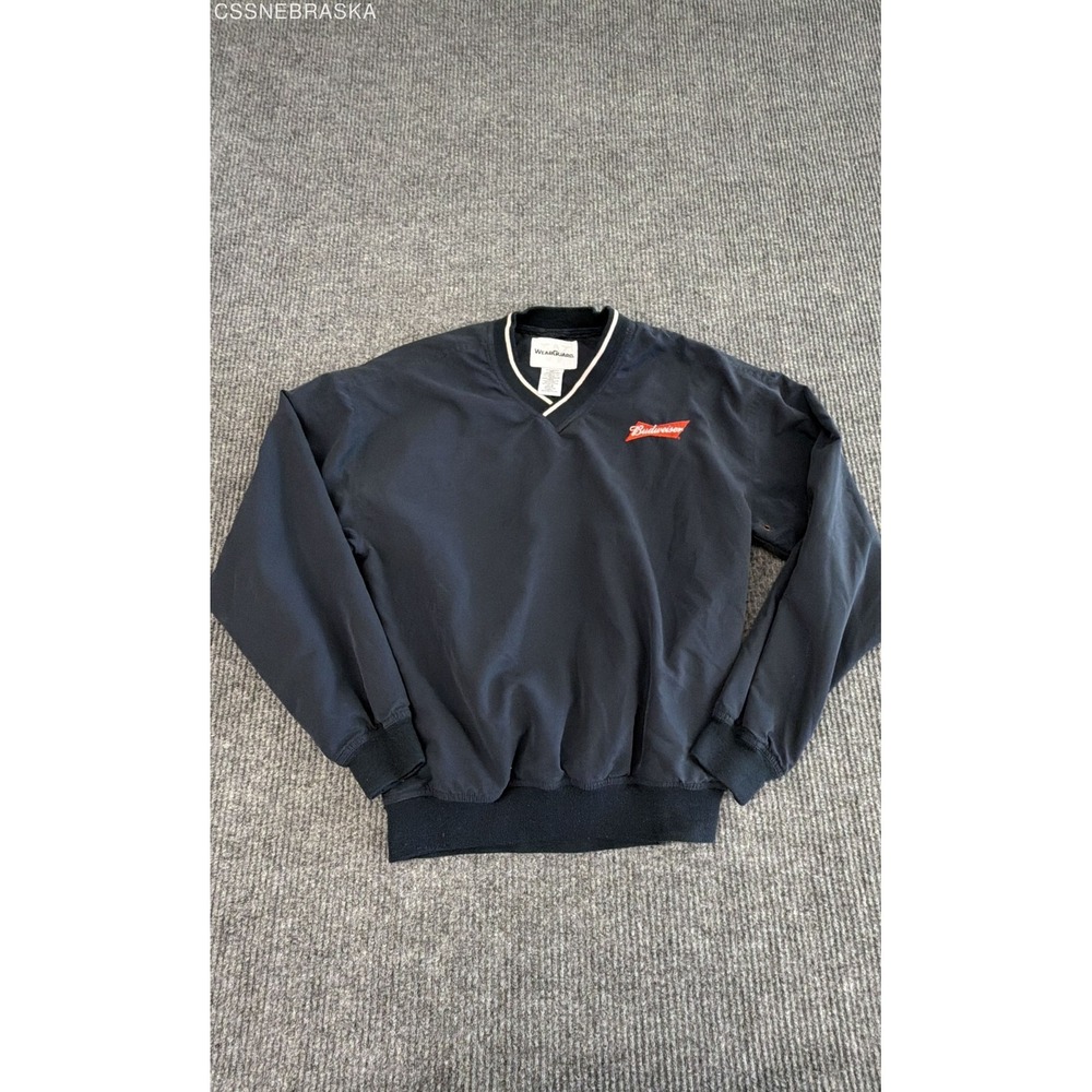 WearGuard Budweiser Embroidered Logo V-Neck Pullover Windbreaker Navy Sz‎ S